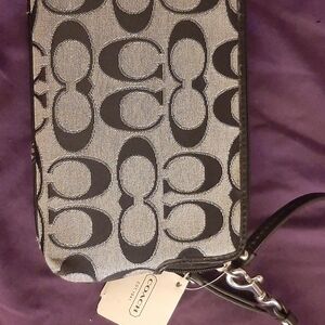 Coach signature gray and black wristlet